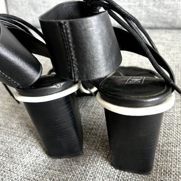 EUC Sol Sana Chuck II Heels Black Leather Strappy Block Sandals Size 38 US 7.5/8 - Picture 13 of 15